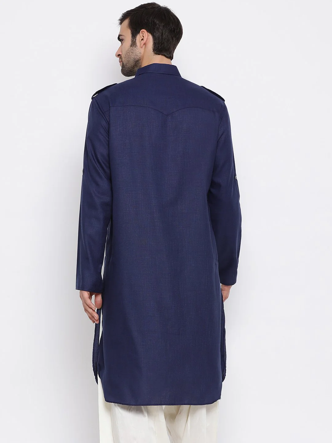 Men's Blue Cotton Blend Pathani Style Kurta - Image 4