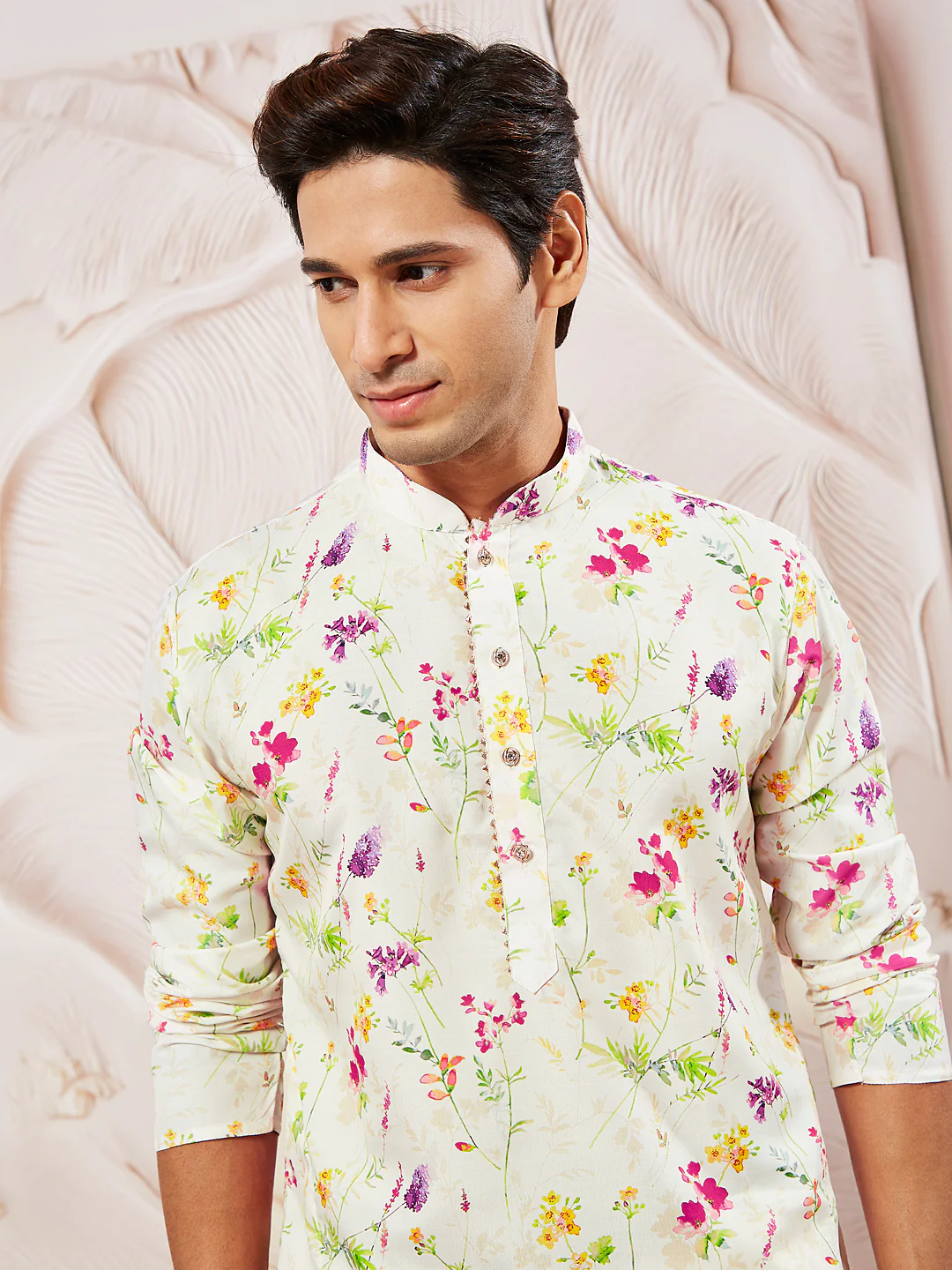 Men's Cream Cotton Blend Kurta - Image 3