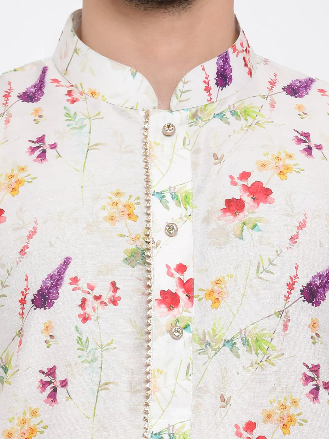 Men's Cream Cotton Blend Kurta and Pyjama Set - Image 3