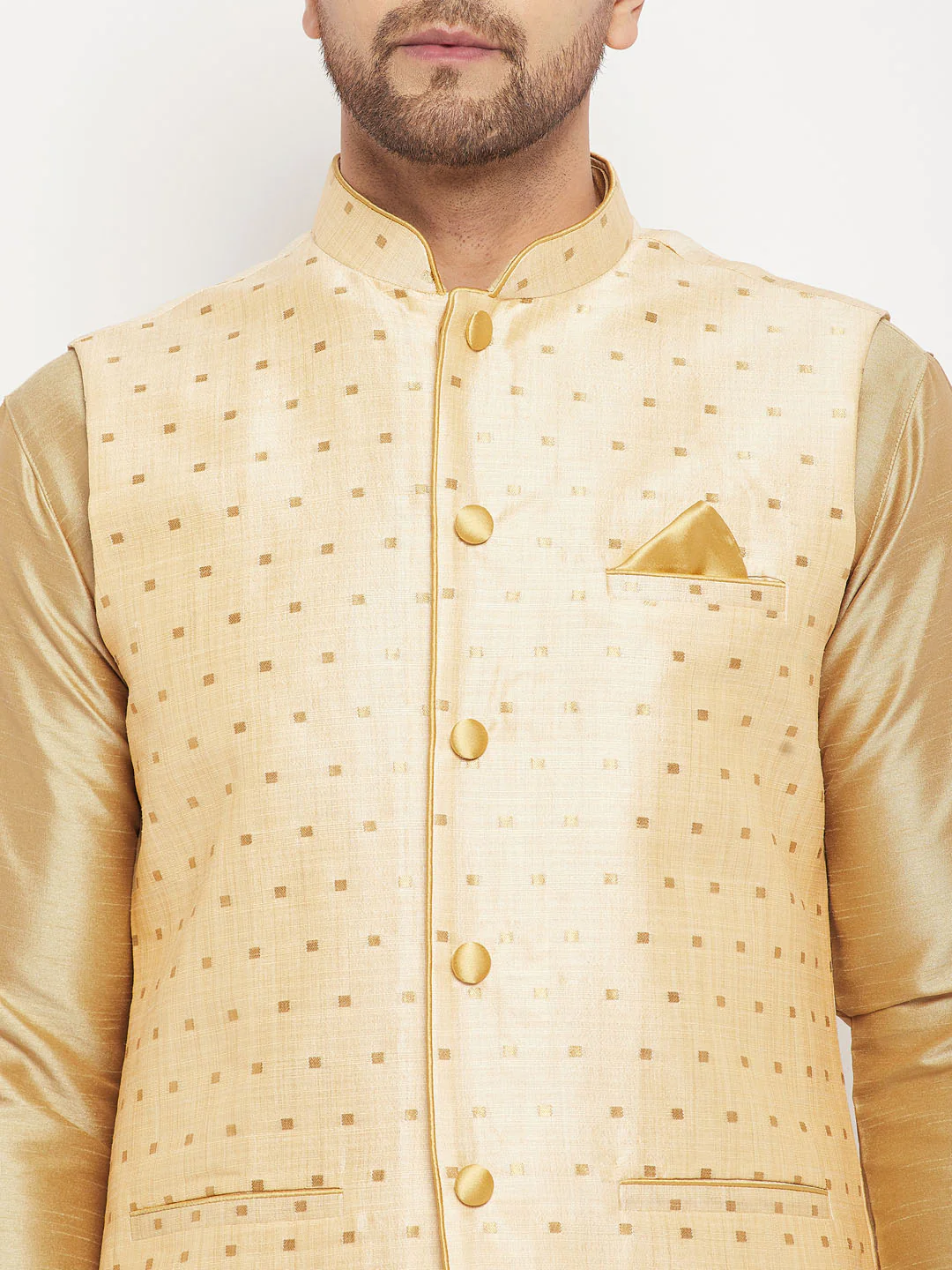 Men's Gold Zari Weaved Jacket - Image 4