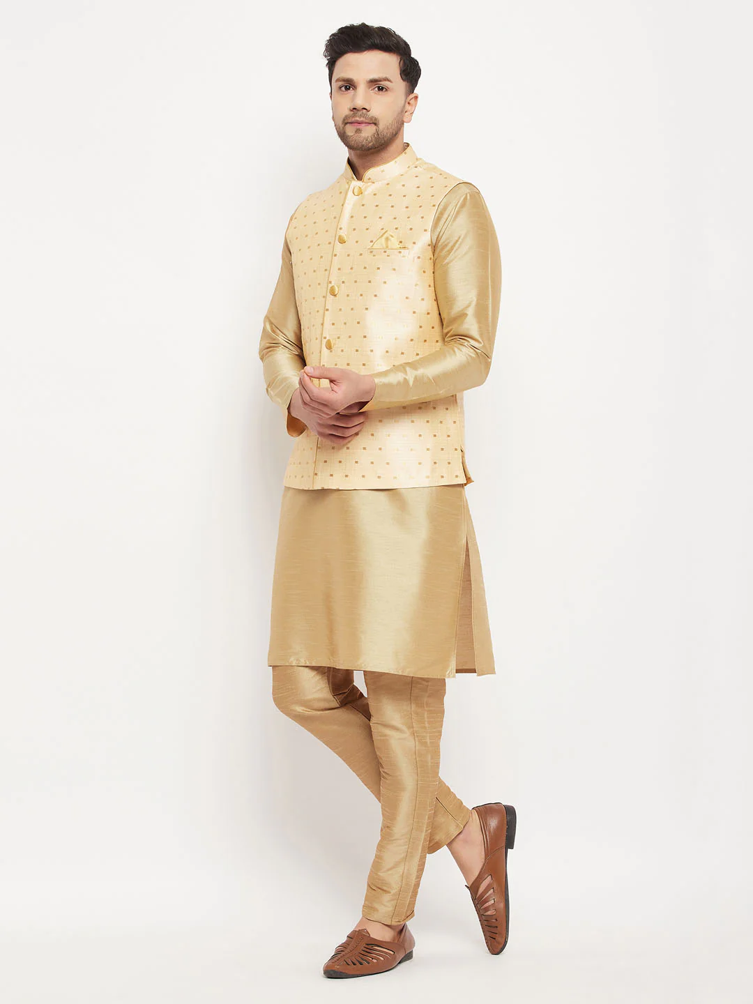 Men's Gold Zari Weaved Jacket - Image 5