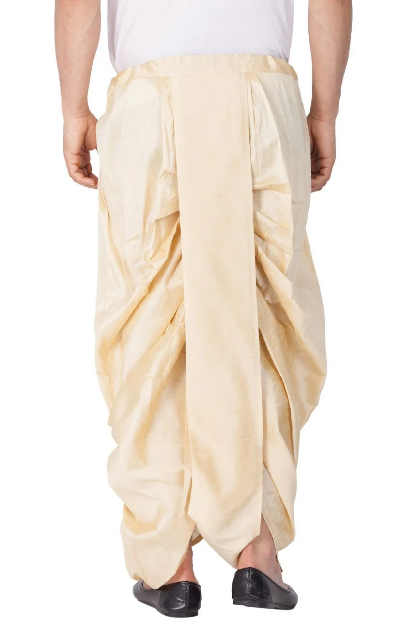 Men's Gold Cotton Silk Blend Dhoti - Image 3