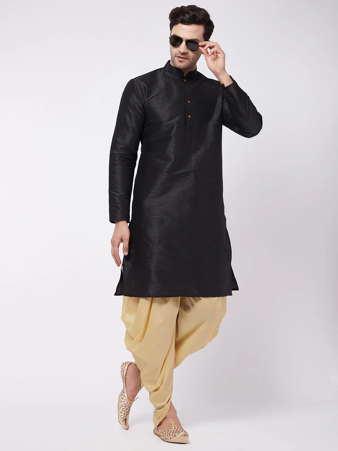 Men's Gold Cotton Blend Cowl Dhoti - Image 5