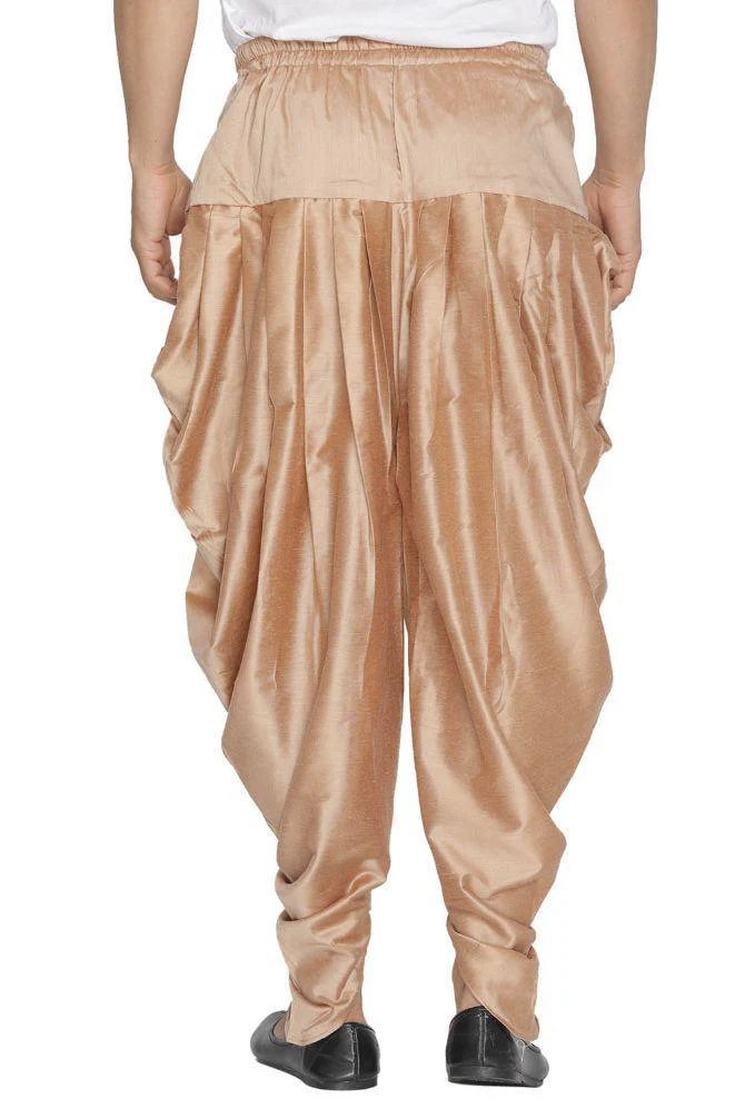 Men's Rose Gold Cotton Silk Blend Dhoti - Image 4