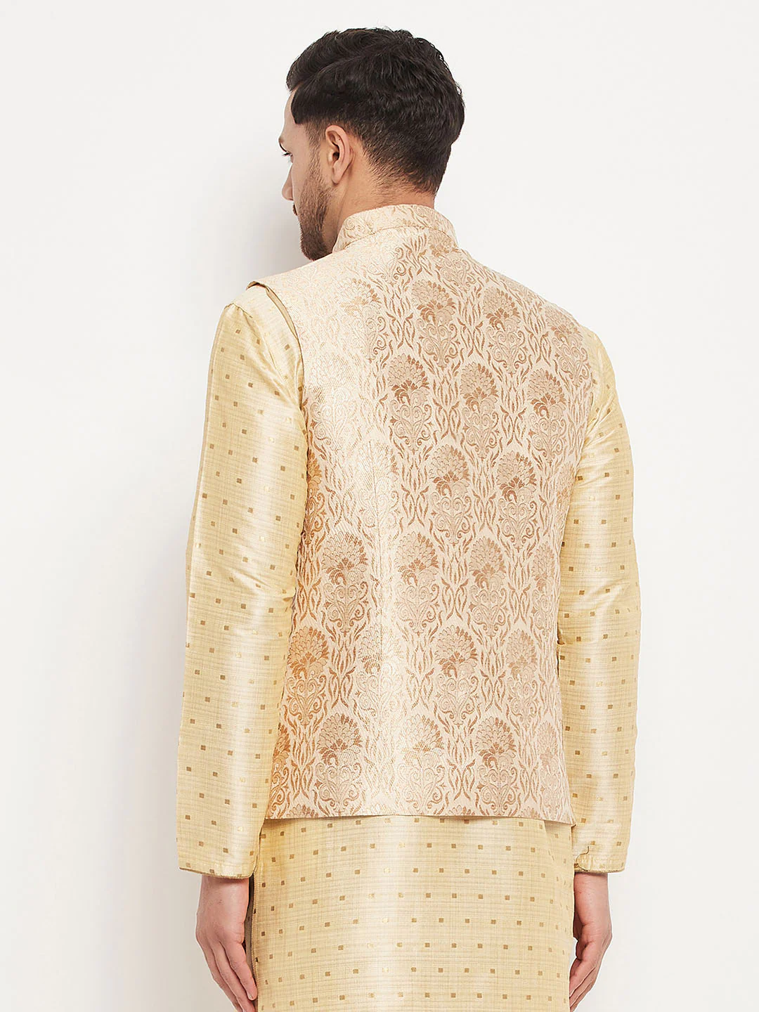 Men's Rose Gold Jacquard Nehru Jacket - Image 3