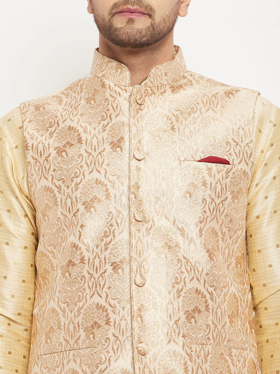 Men's Rose Gold Jacquard Nehru Jacket - Image 4