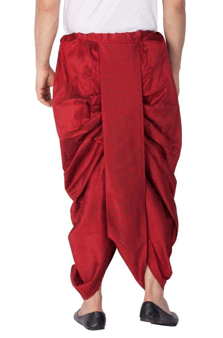 Men's Maroon Cotton Silk Blend Dhoti - Image 3