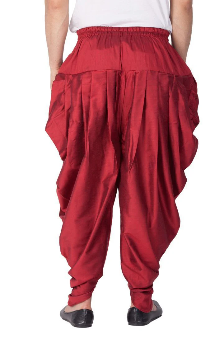 Men's Maroon Cotton Silk Blend Dhoti - Image 3
