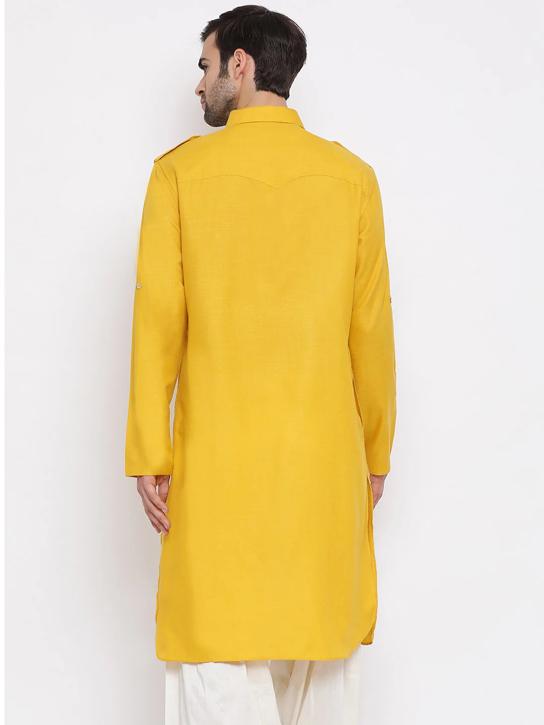 Men's Mustard Cotton Blend Pathani Style Kurta - Image 4