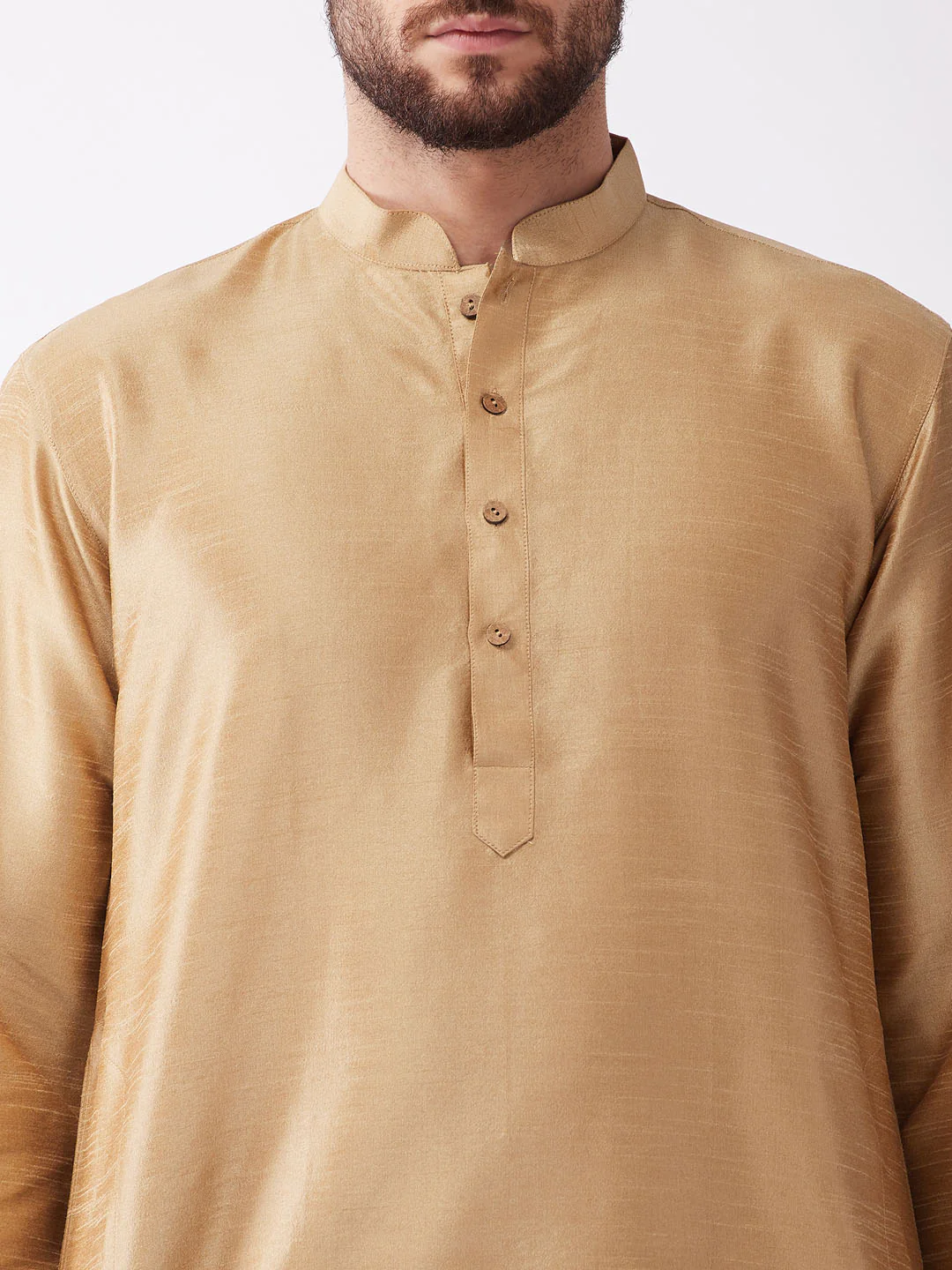 Men's Rose Gold And Gold Silk Blend Kurta And Dhoti Set - Image 5