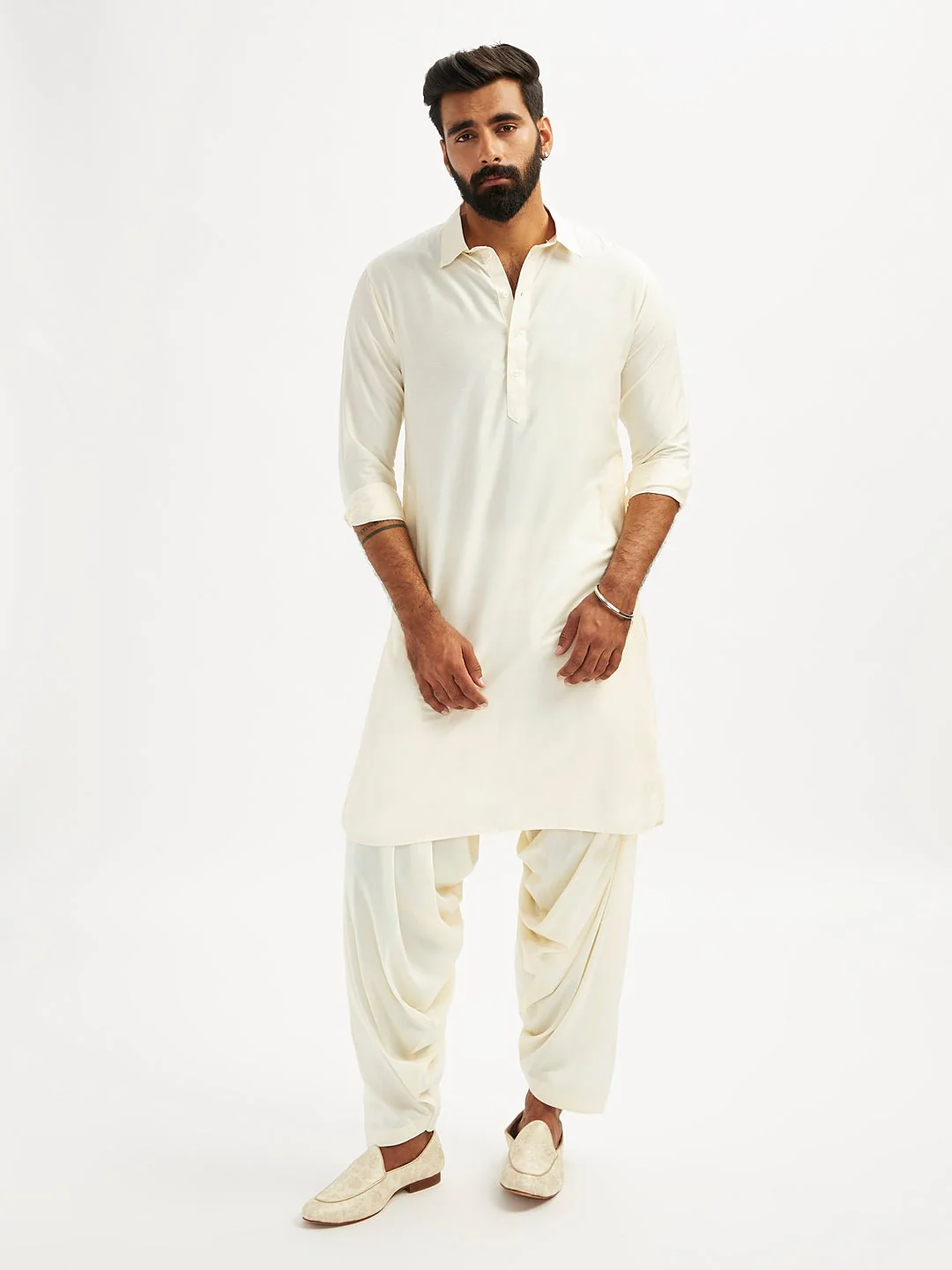 Men’s Solid Pathani Kurta and Patiala Pyjama Set - Image 3