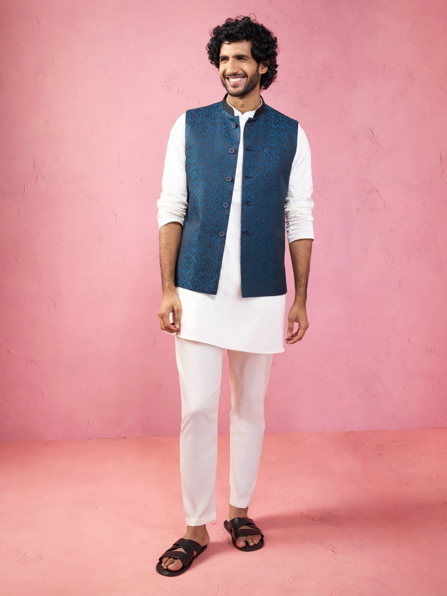 Men's Turquoise Nehru Jacket Set - Image 3