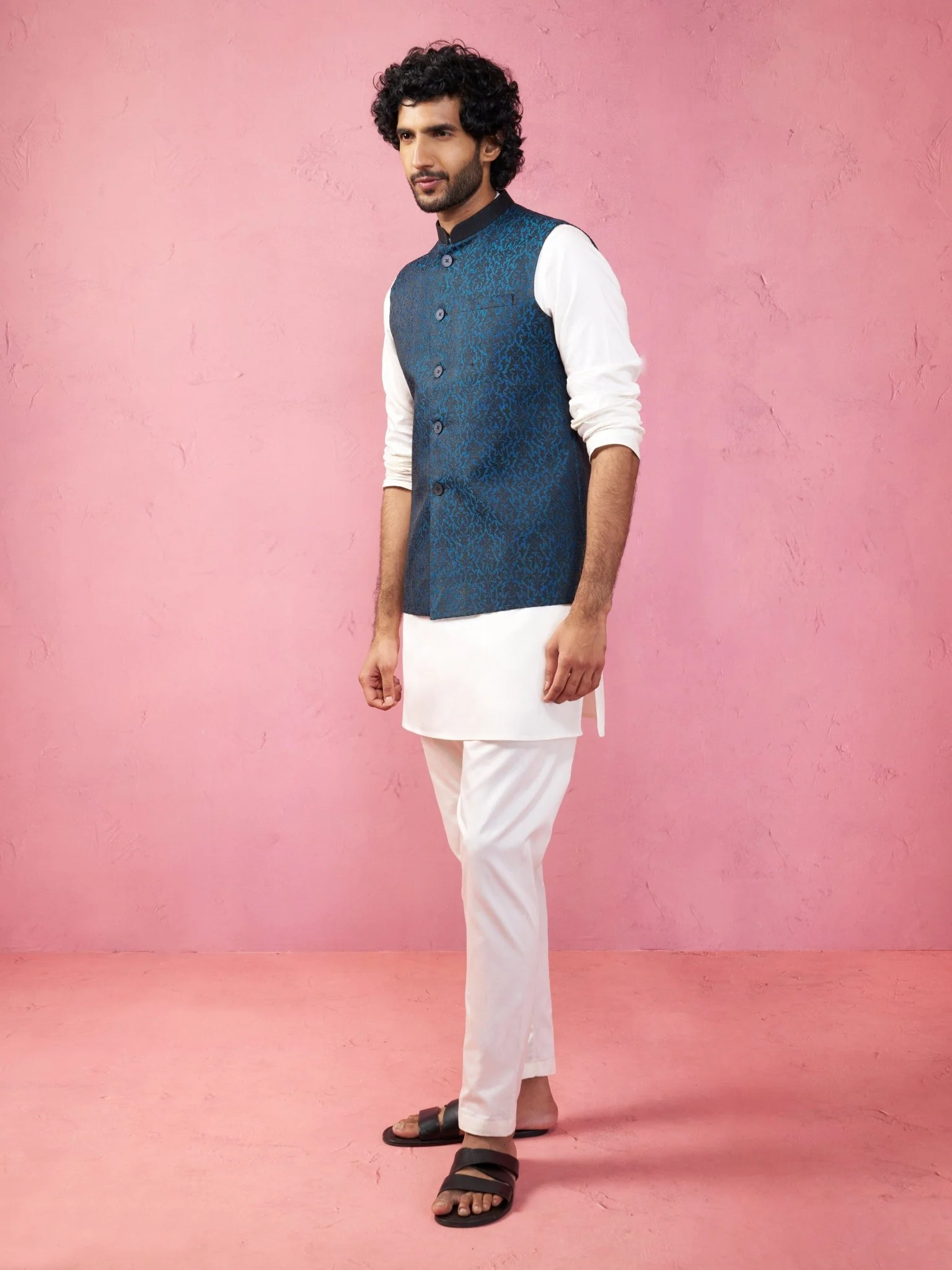 Men's Turquoise Nehru Jacket Set - Image 4