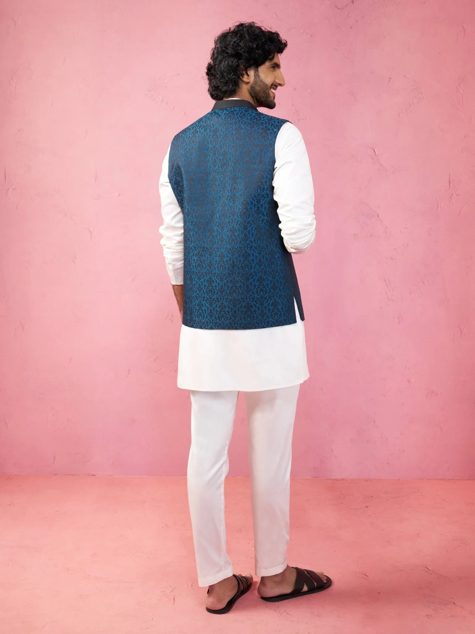 Men's Turquoise Nehru Jacket Set - Image 5