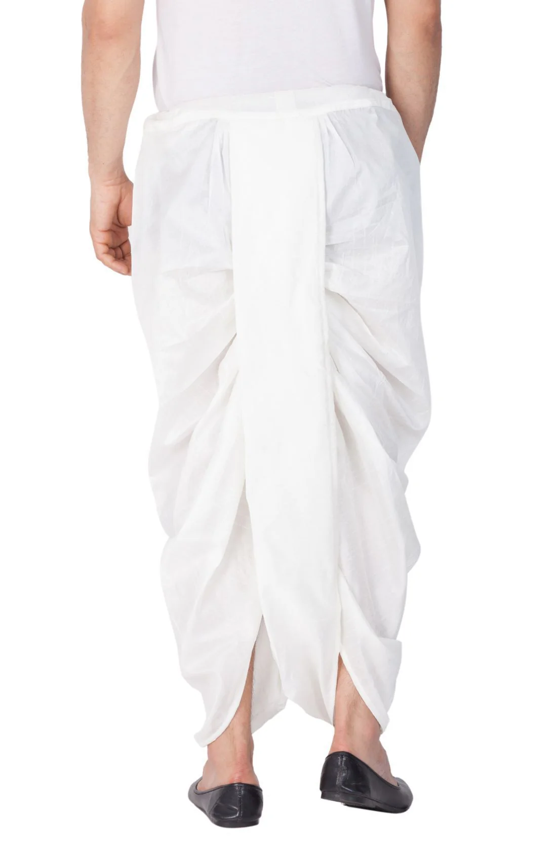 Men's White Cotton Silk Blend Dhoti - Image 4