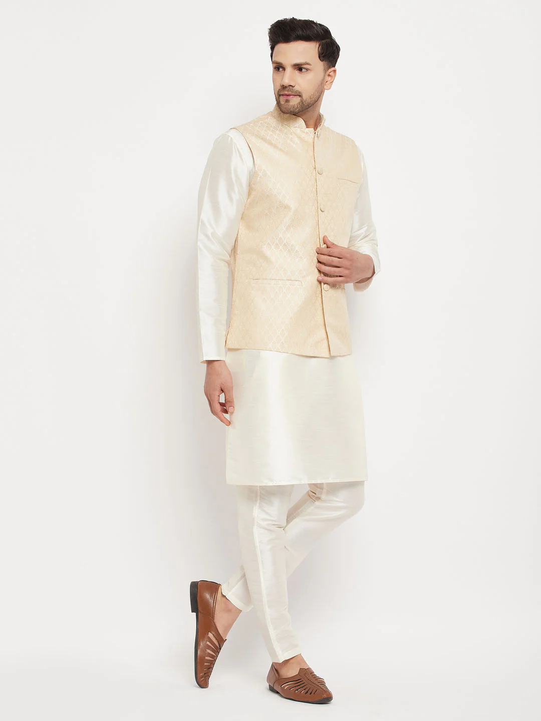Men's Cream Silk Blend Jacket - Image 5