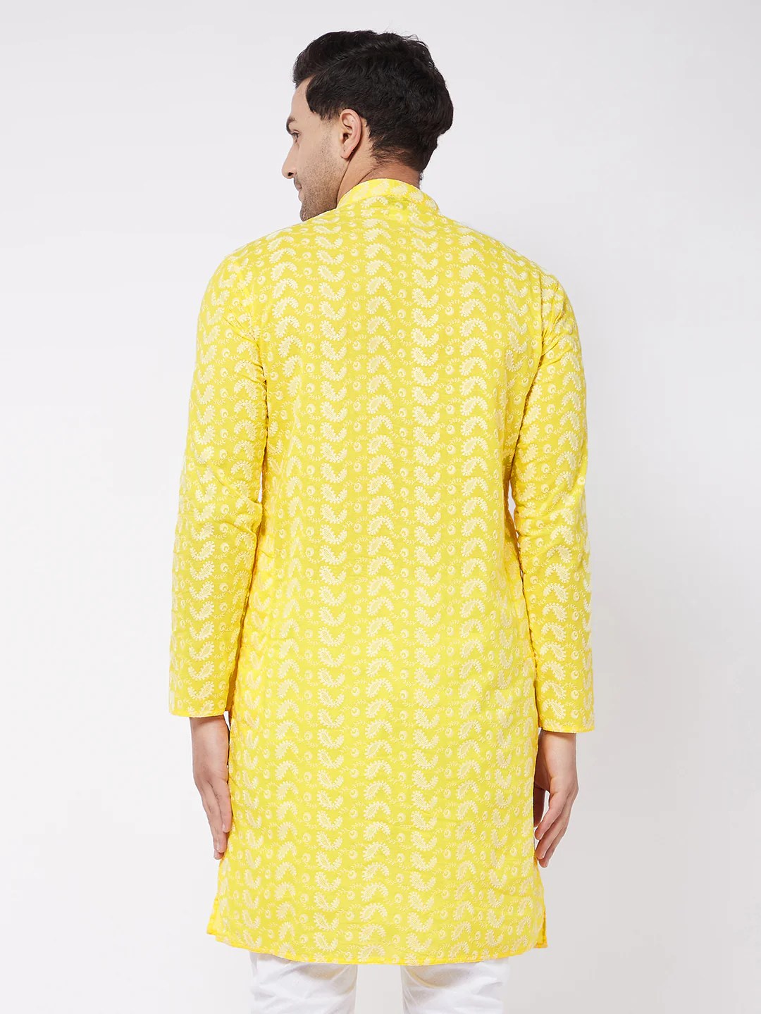Men's Mustard Pure Cotton Chikankari Kurta - Image 3