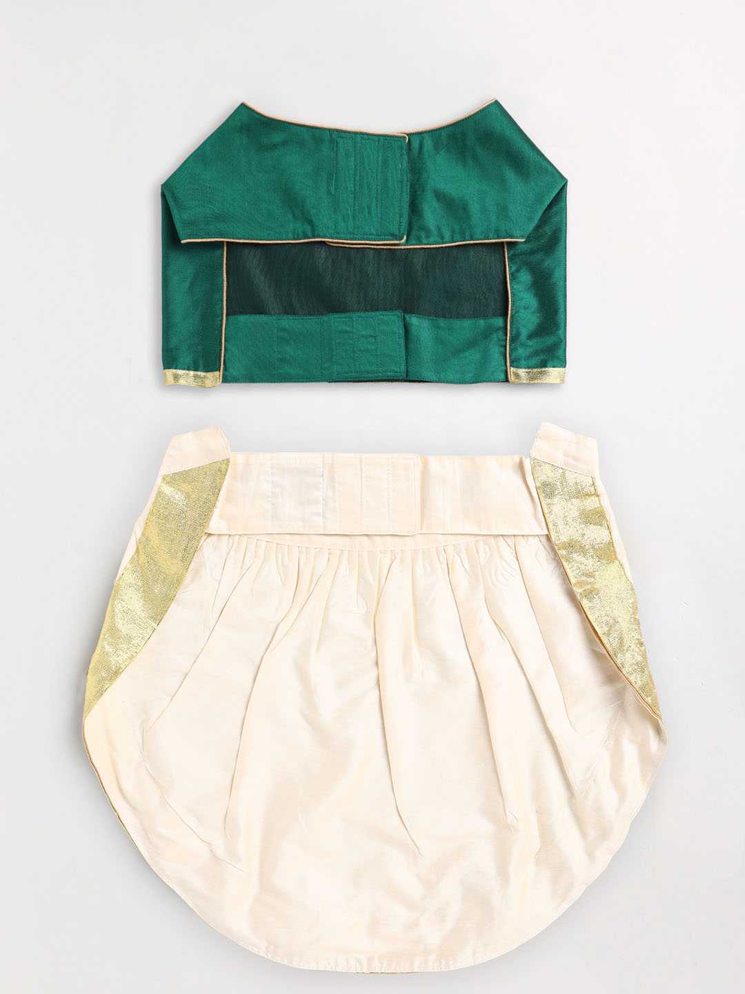 Dogs' Green Solid South Indian Style Lehenga Choli Set - Image 3