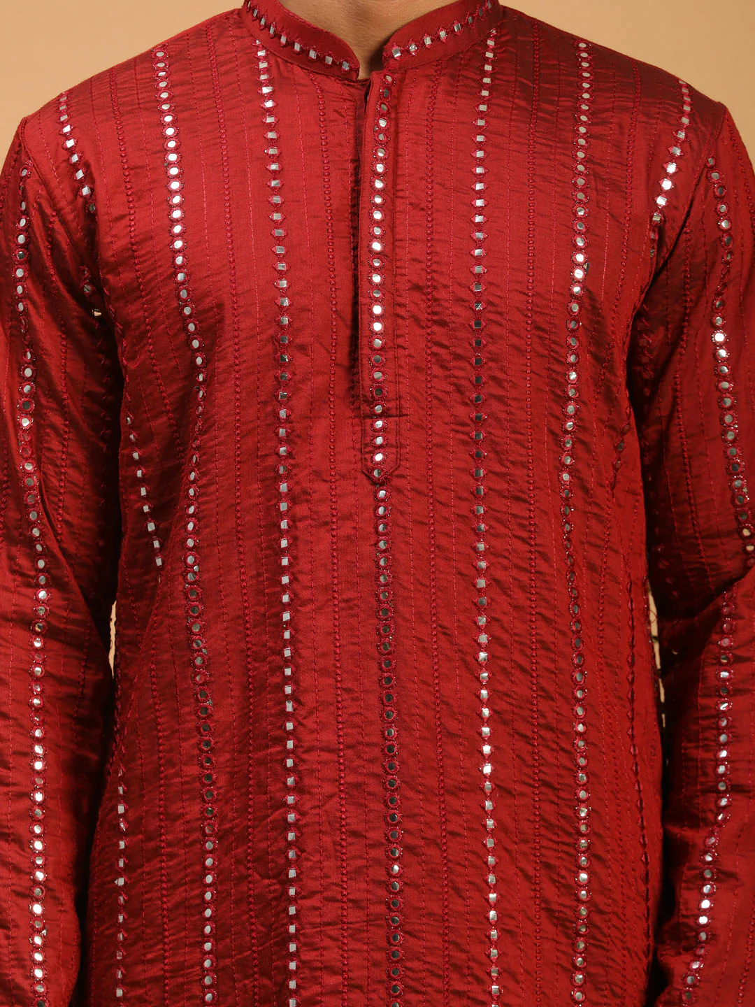 Men's Maroon Mirror Kurta With Patiala Set - Image 4