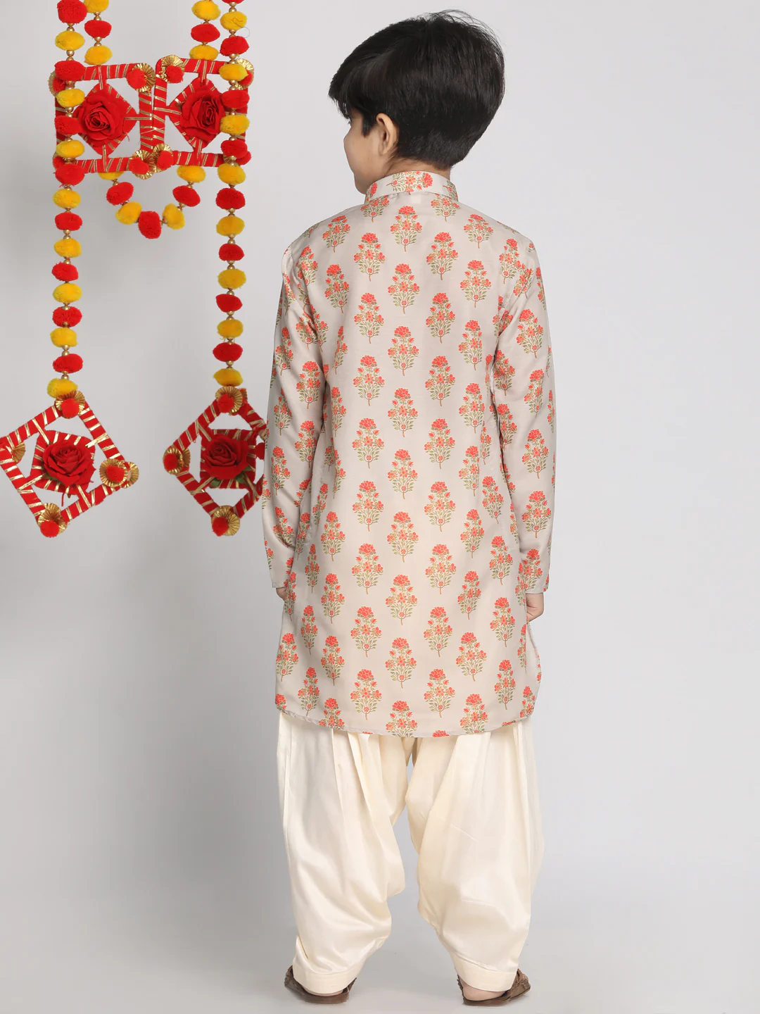 Boy's' Multicolor-Base-Beige And Cream Kurta Patiala Set - Image 3
