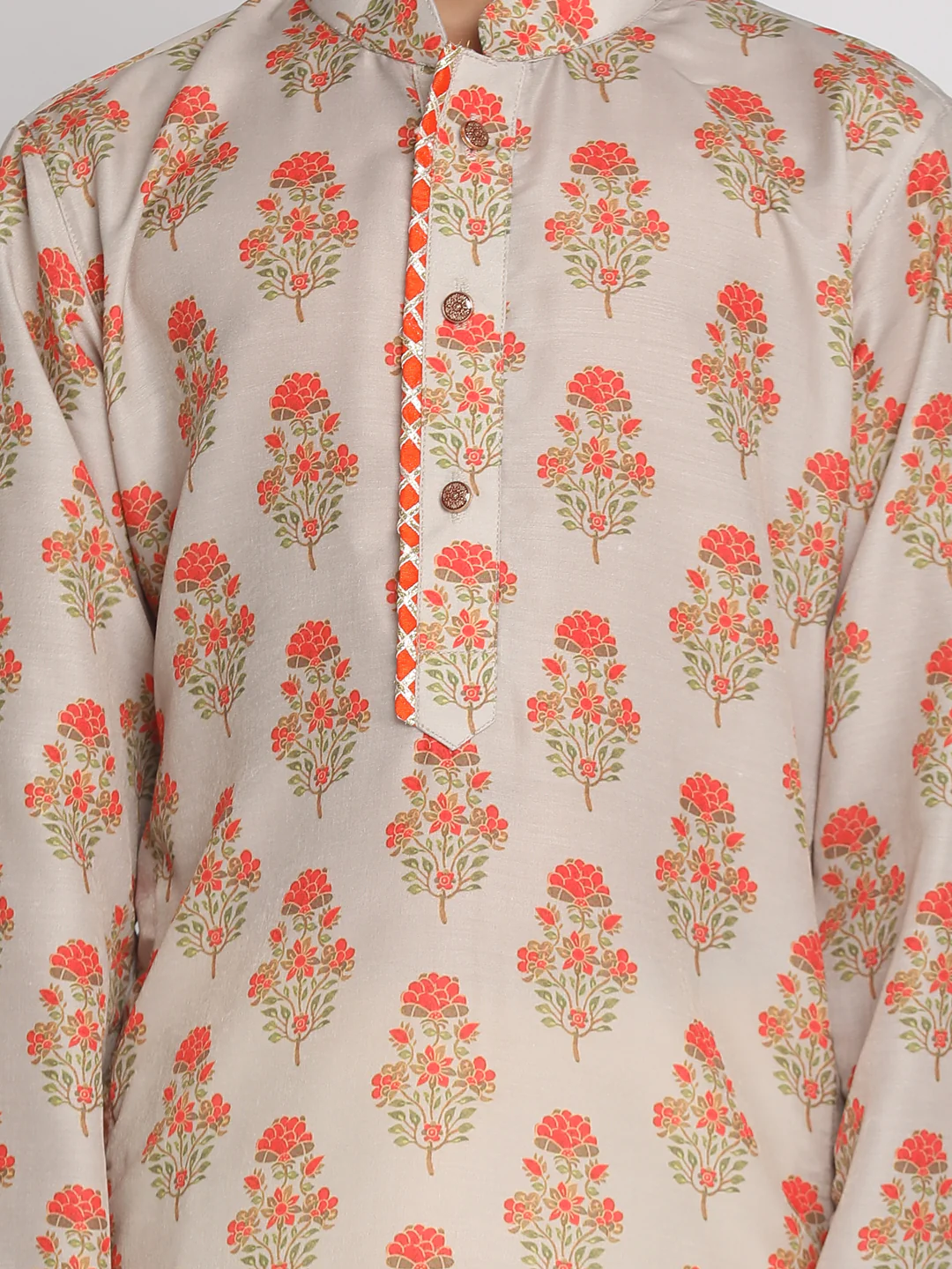 Boy's' Multicolor-Base-Beige And Cream Kurta Patiala Set - Image 5