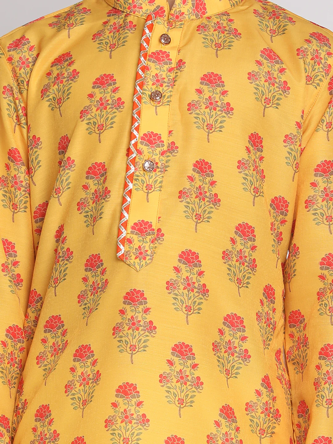 Boy's' Multicolor-Base-Mustard And Cream Kurta Patiala Set - Image 4