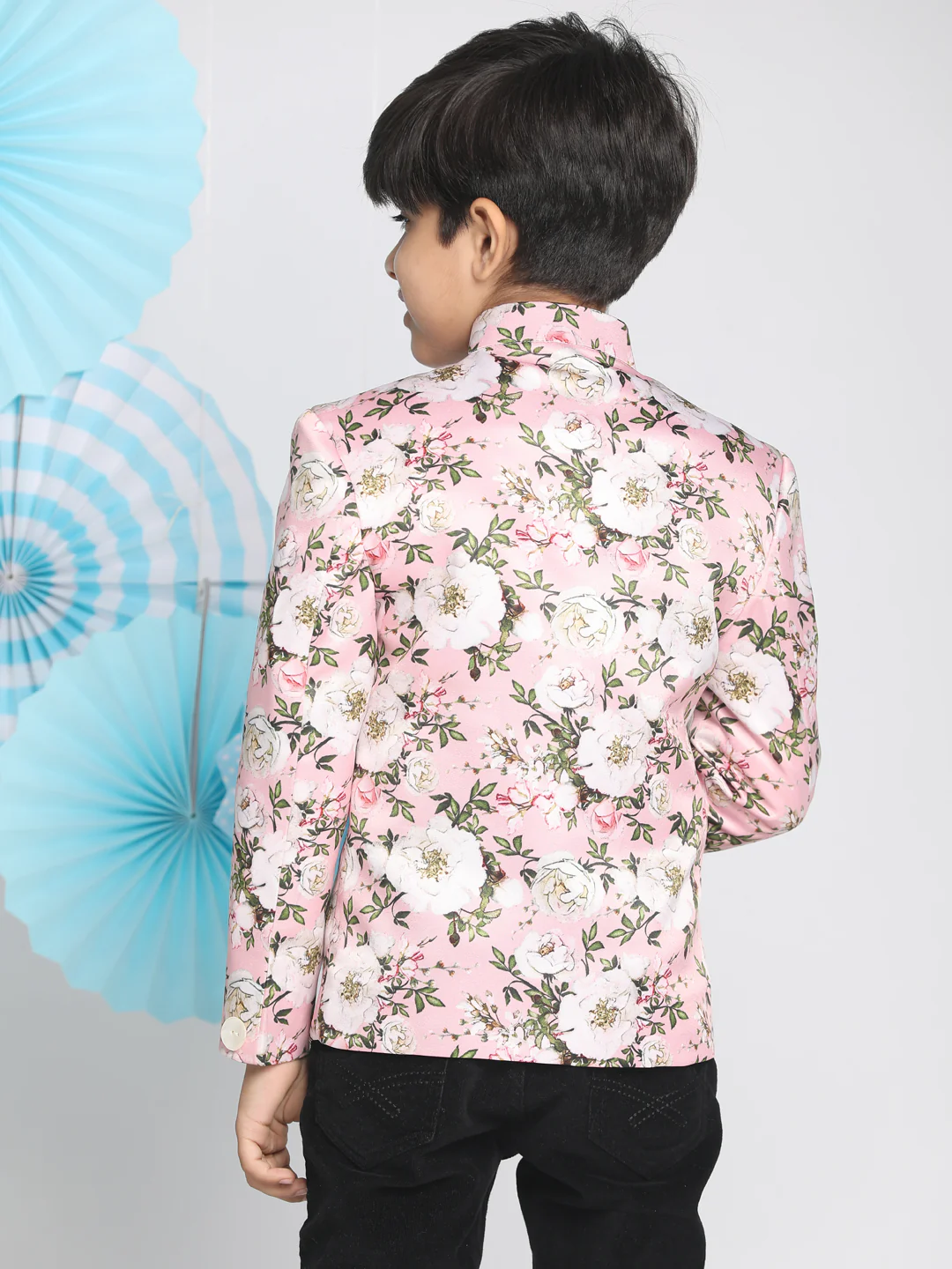 Floral Printed Pink Bandhgala Prince Coat Jodhpuri - Image 3