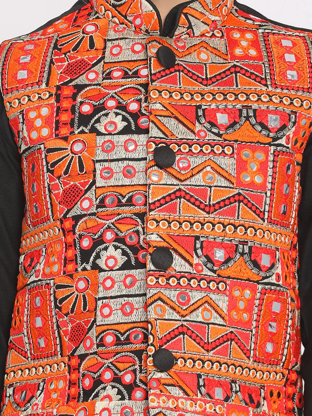 Boy's' Orange And Black Nehru Jacket - Image 3