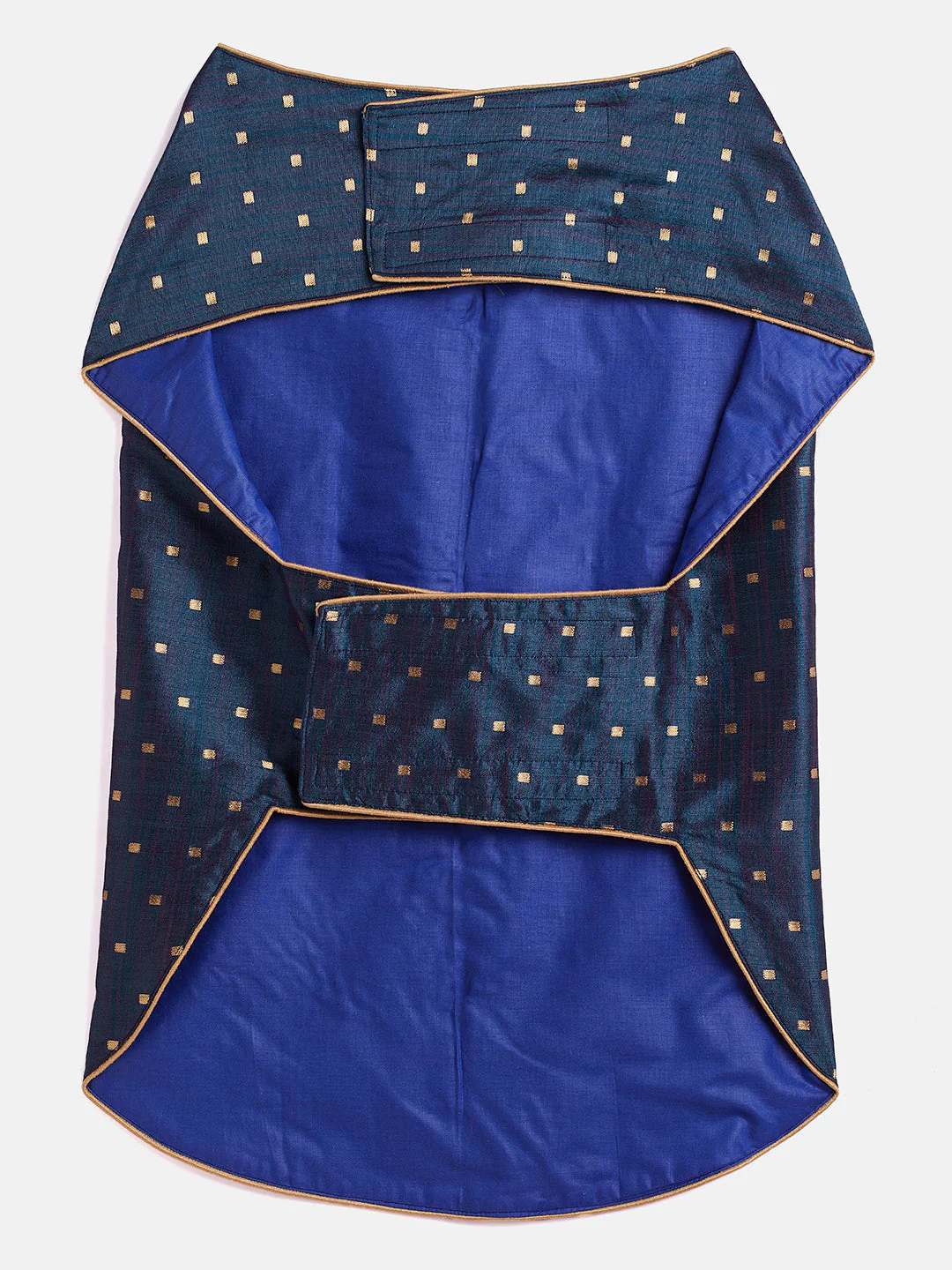 Dogs' Blue And Gold Silk Blend Ethnic Jacket - Image 3