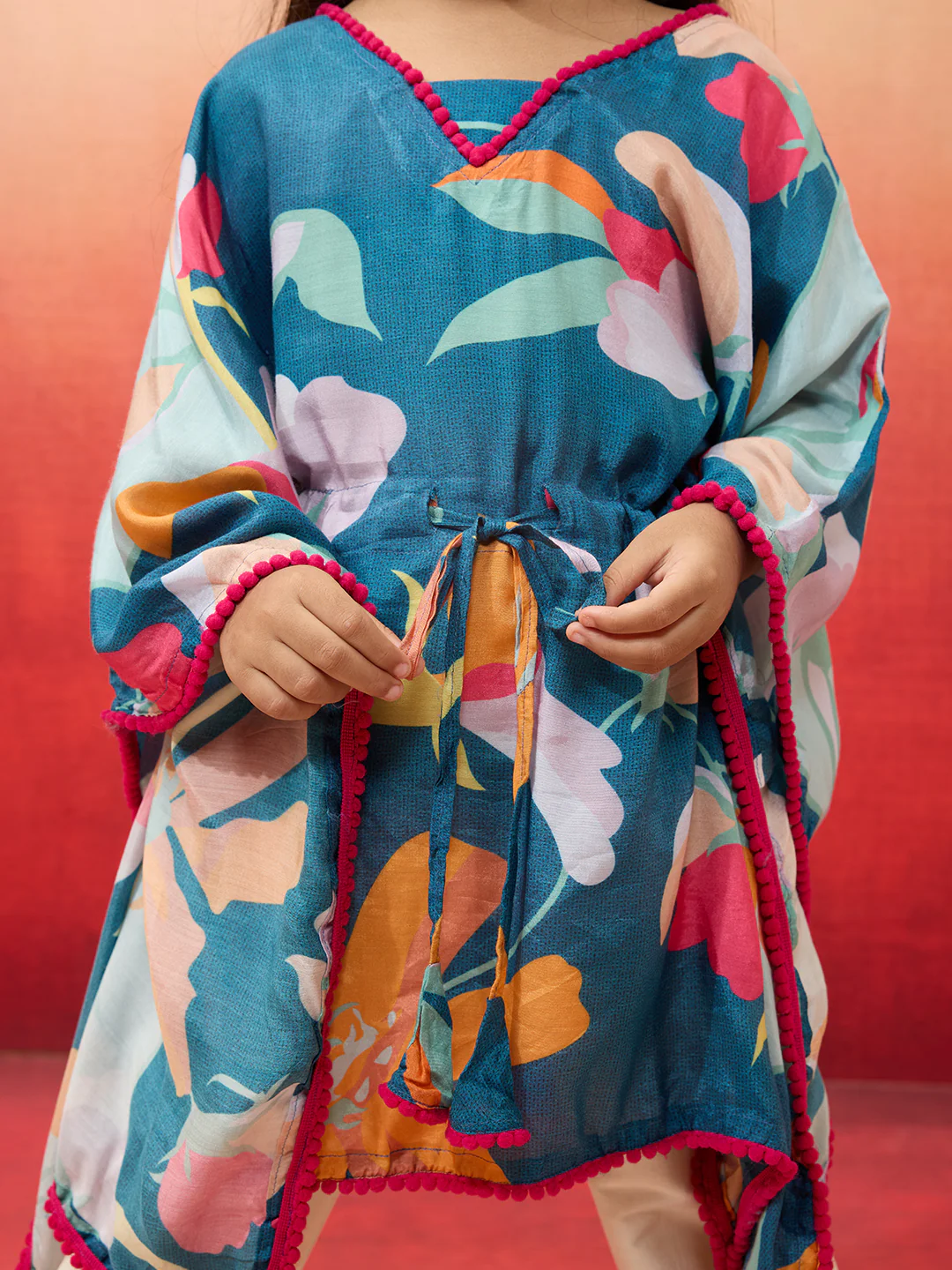 Vastramay Girls' Blue Cotton Kurta with Pyjama Set - Image 5