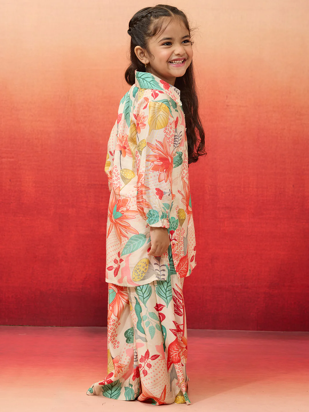 Vastramay Girls' Cream Cotton Kurta with Palazzo Set - Image 5