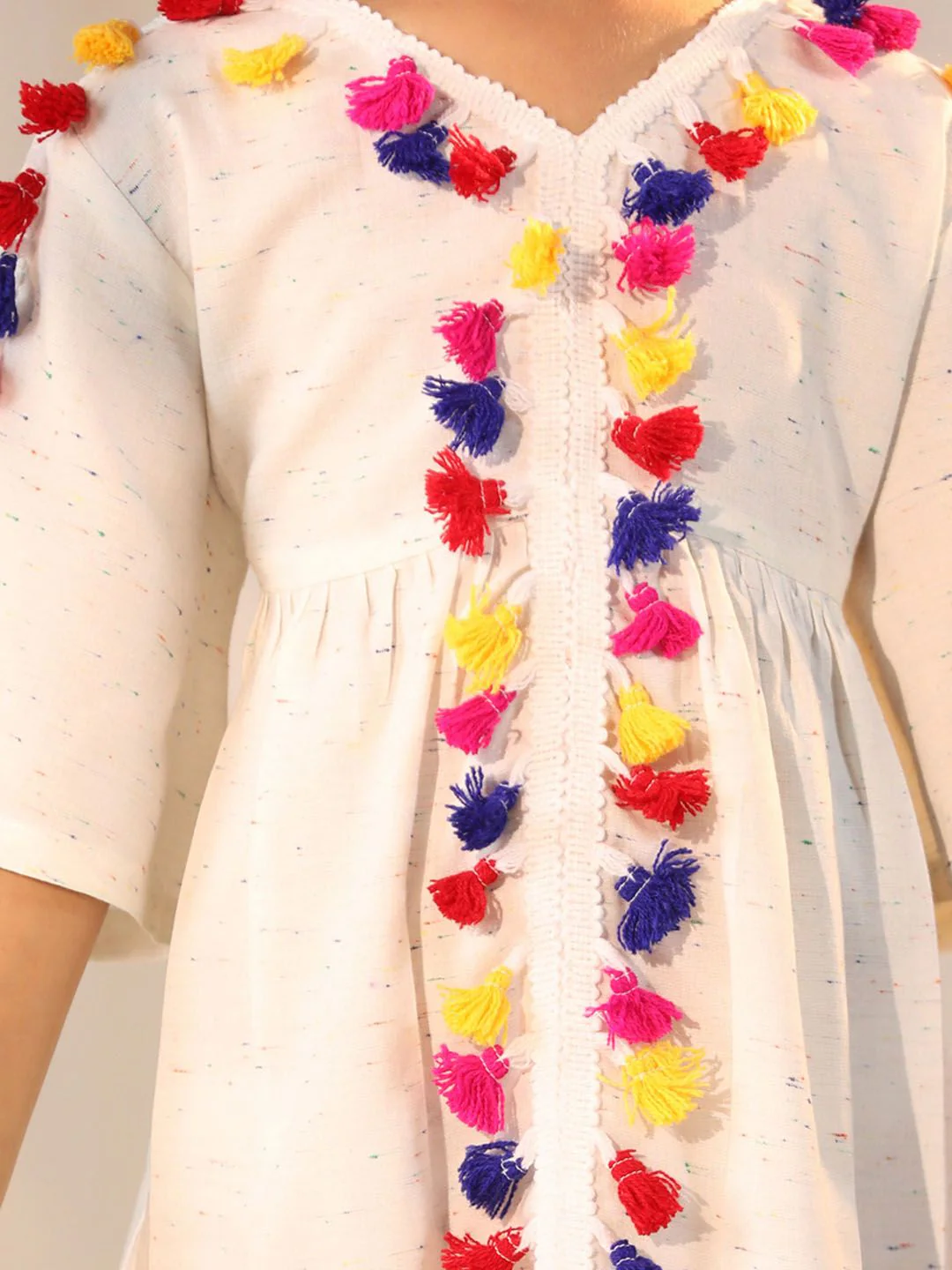 Girl's' Cream Holi Special Dress - Image 5