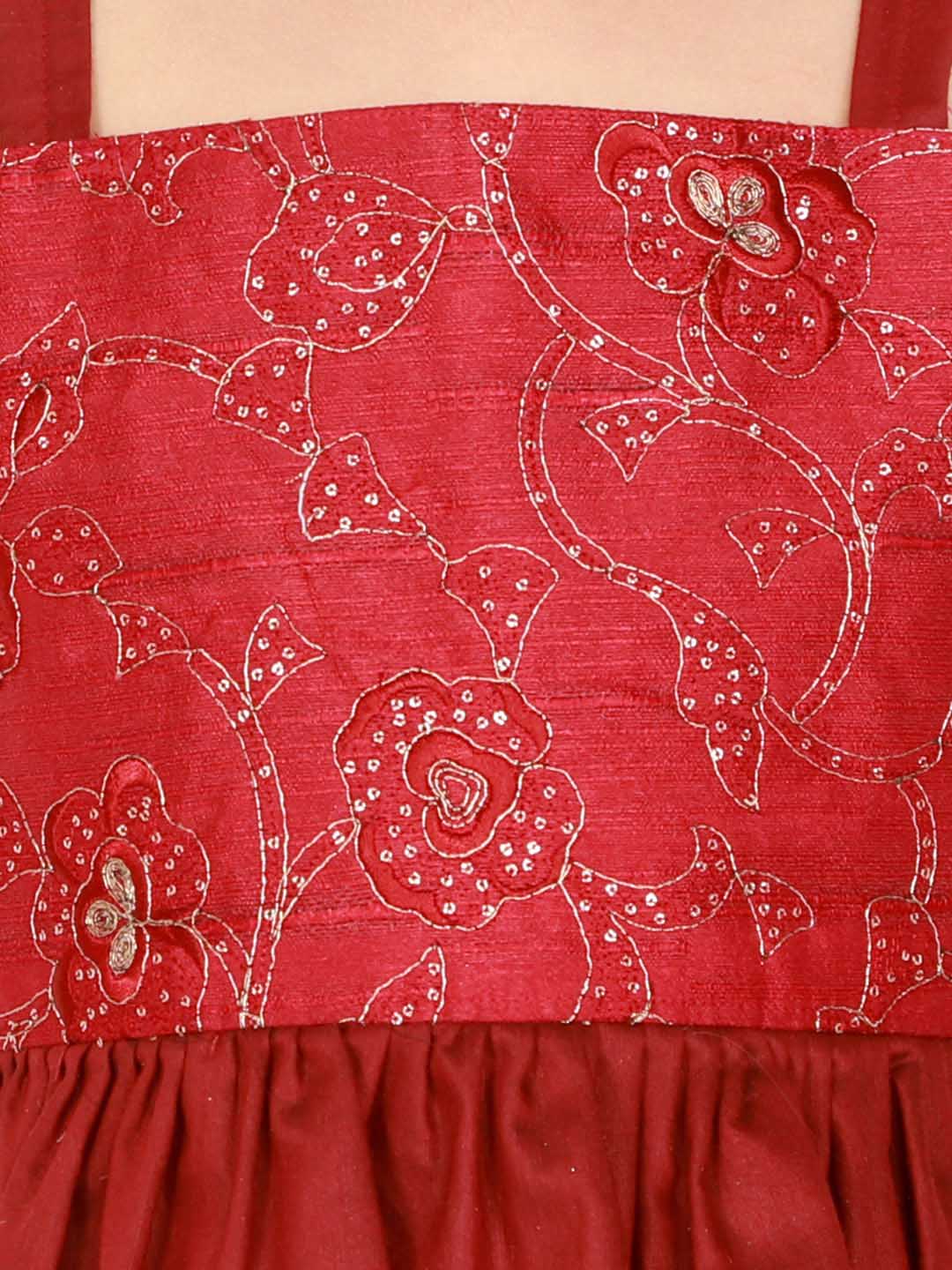 Girl's Maroon Draped Skirt With Crop Top - Image 4