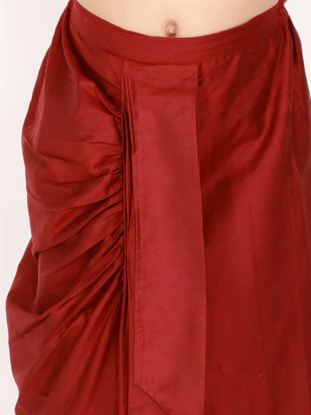 Girl's Maroon Draped Skirt With Crop Top - Image 5