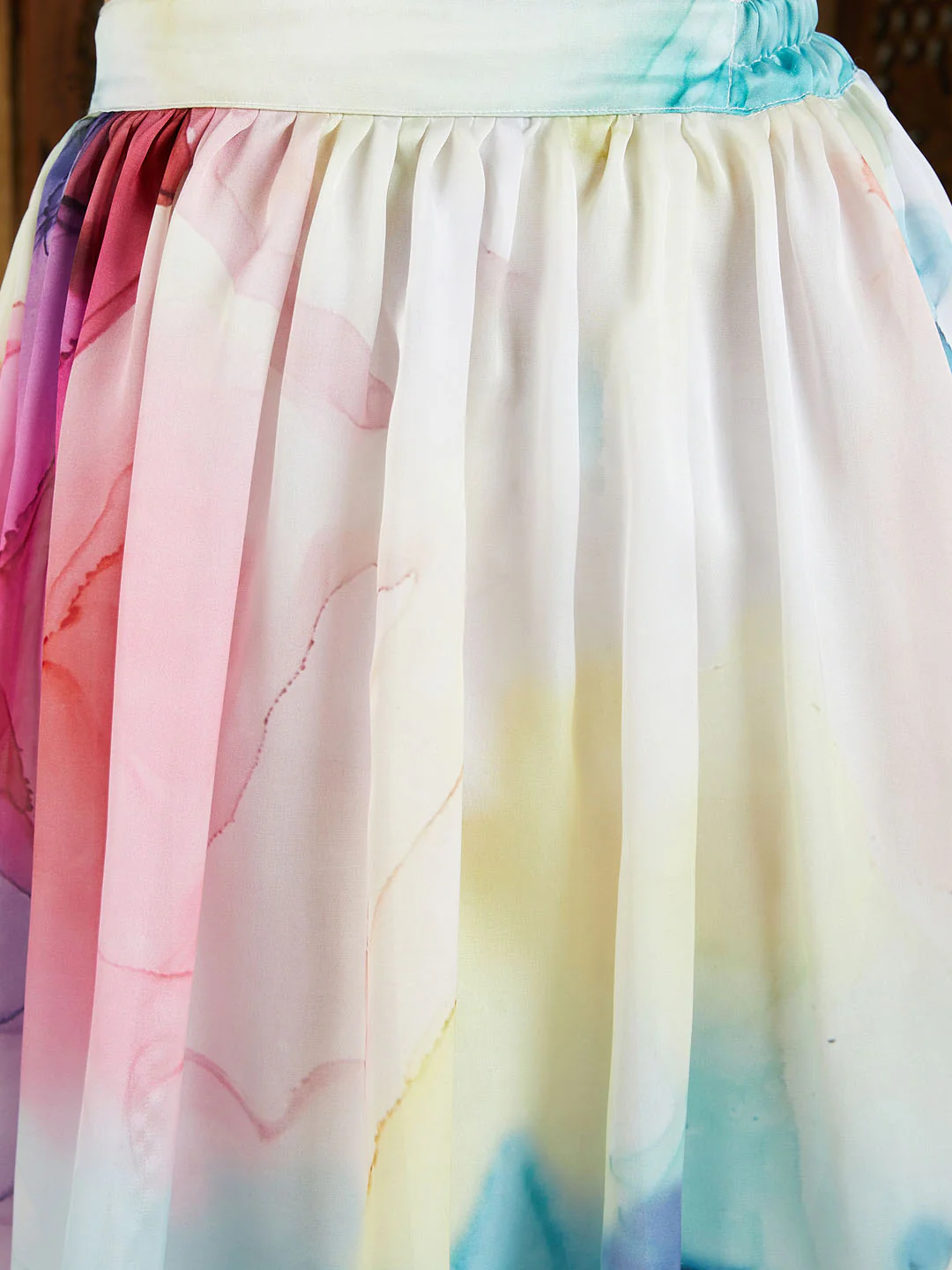 Girl's Multicolor Printed Satin Two Piece Set - Image 5