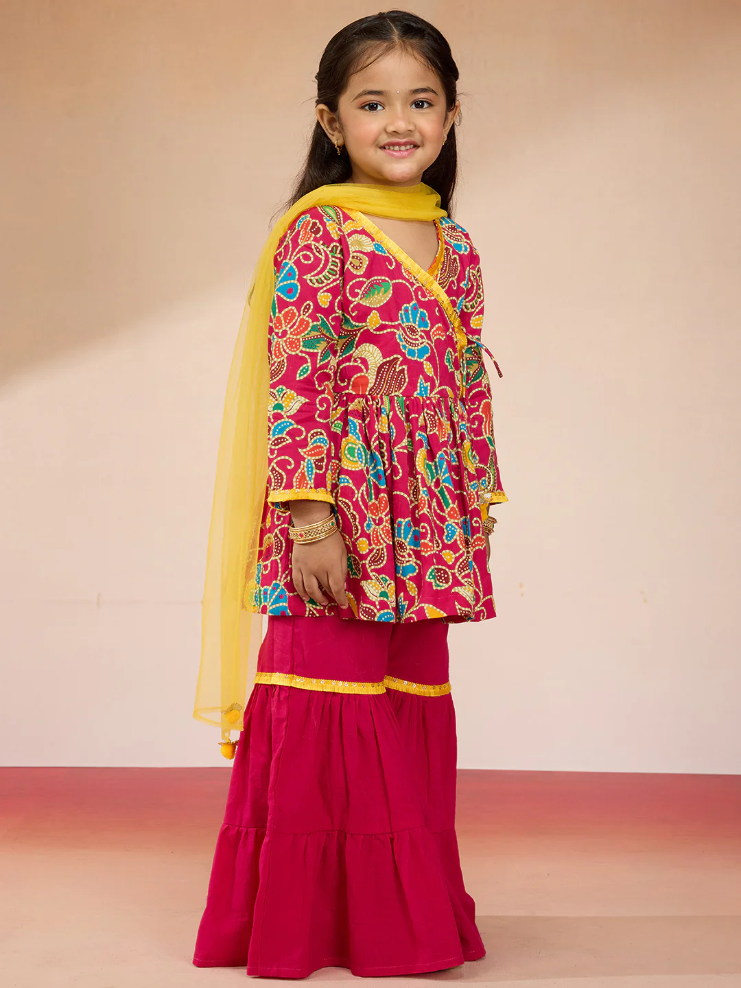 Vastramay Girls Pink Cotton Kurta Set with Sharara - Image 4
