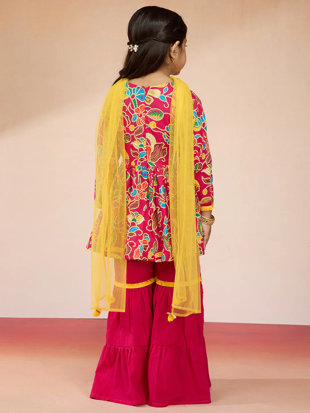 Vastramay Girls Pink Cotton Kurta Set with Sharara - Image 5