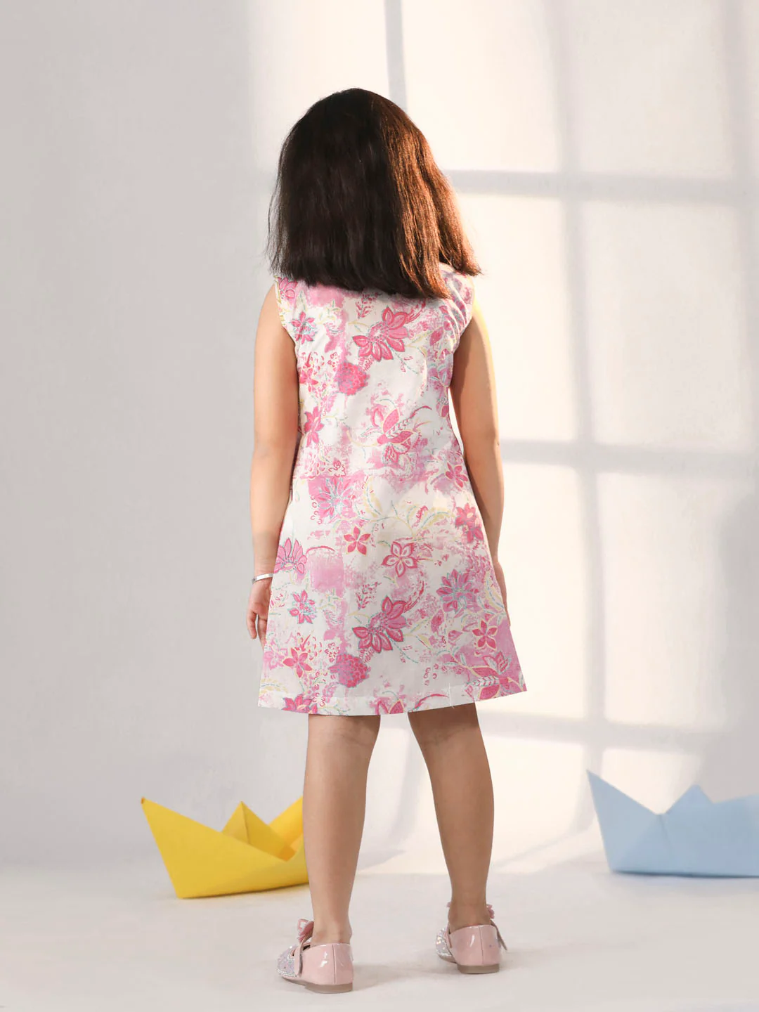 Girl's' Pink Cotton Summer Dress - Image 3