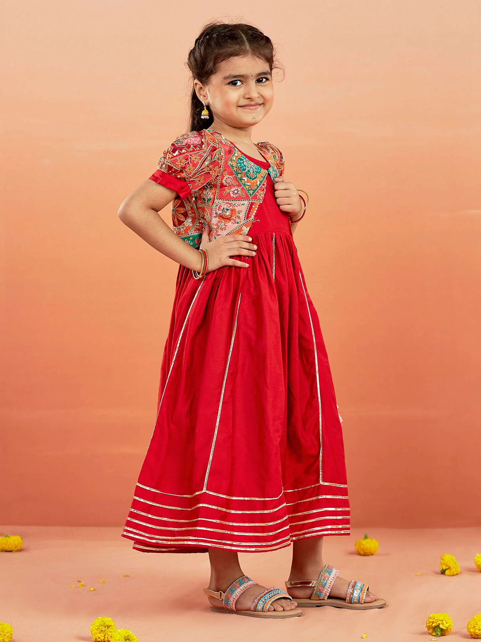 Girl's' Red Anarkali Set - Image 3