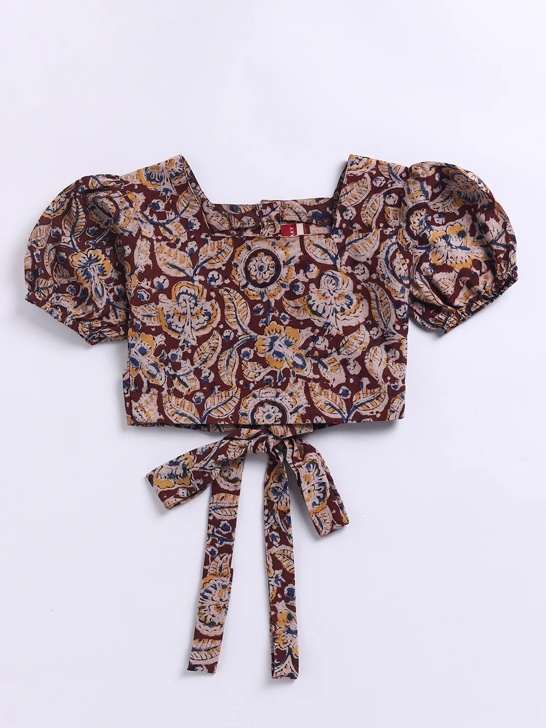 Girl's Red Cotton Clothing Set With Kalamkari Print - Image 3