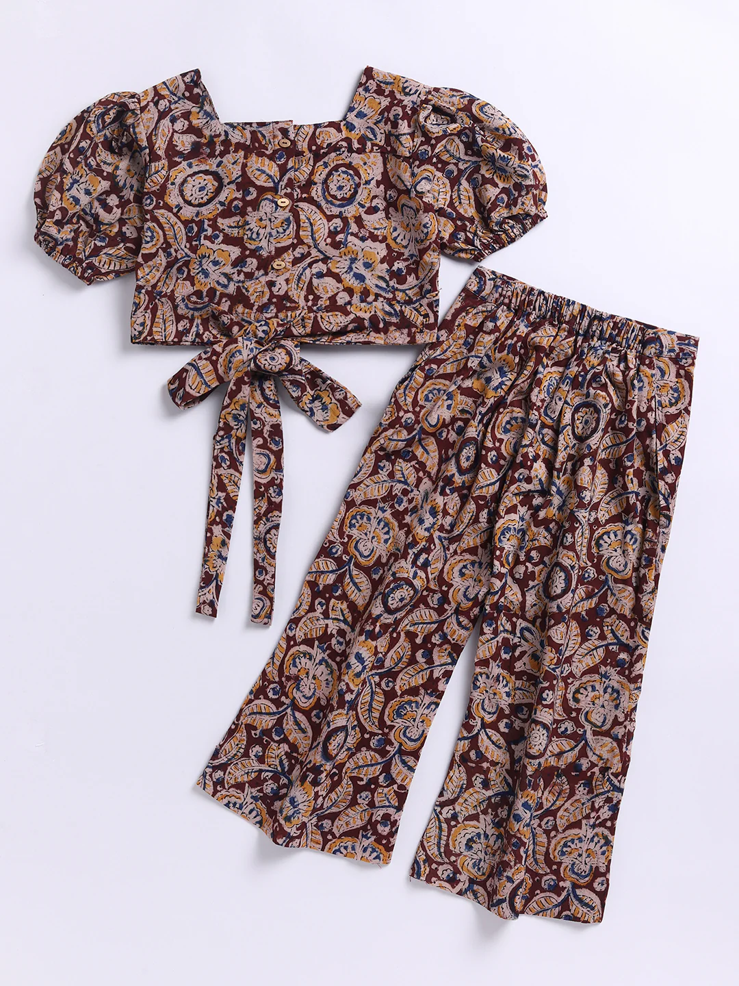 Girl's Red Cotton Clothing Set With Kalamkari Print - Image 5