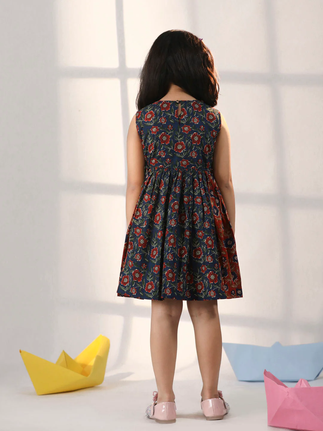 Girl's' Rust And Navy Blue Dress - Image 3