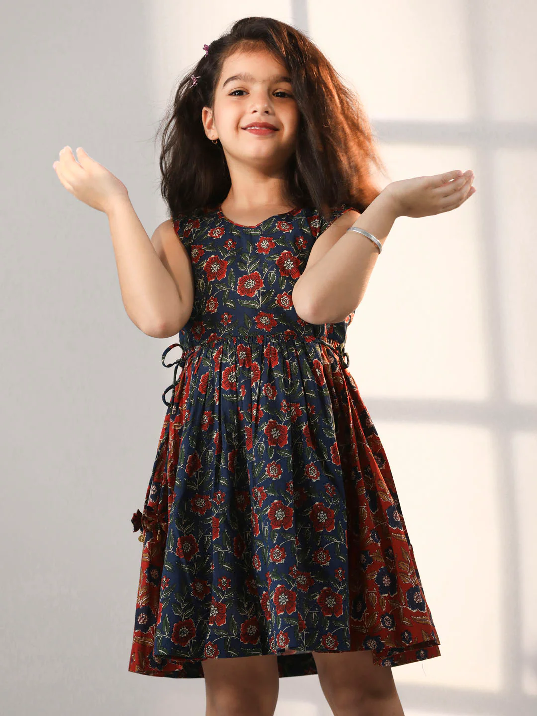 Girl's' Rust And Navy Blue Dress - Image 5