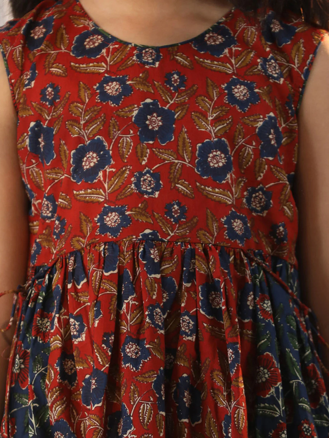 Girl's' Rust And Navy Blue Dress - Image 4
