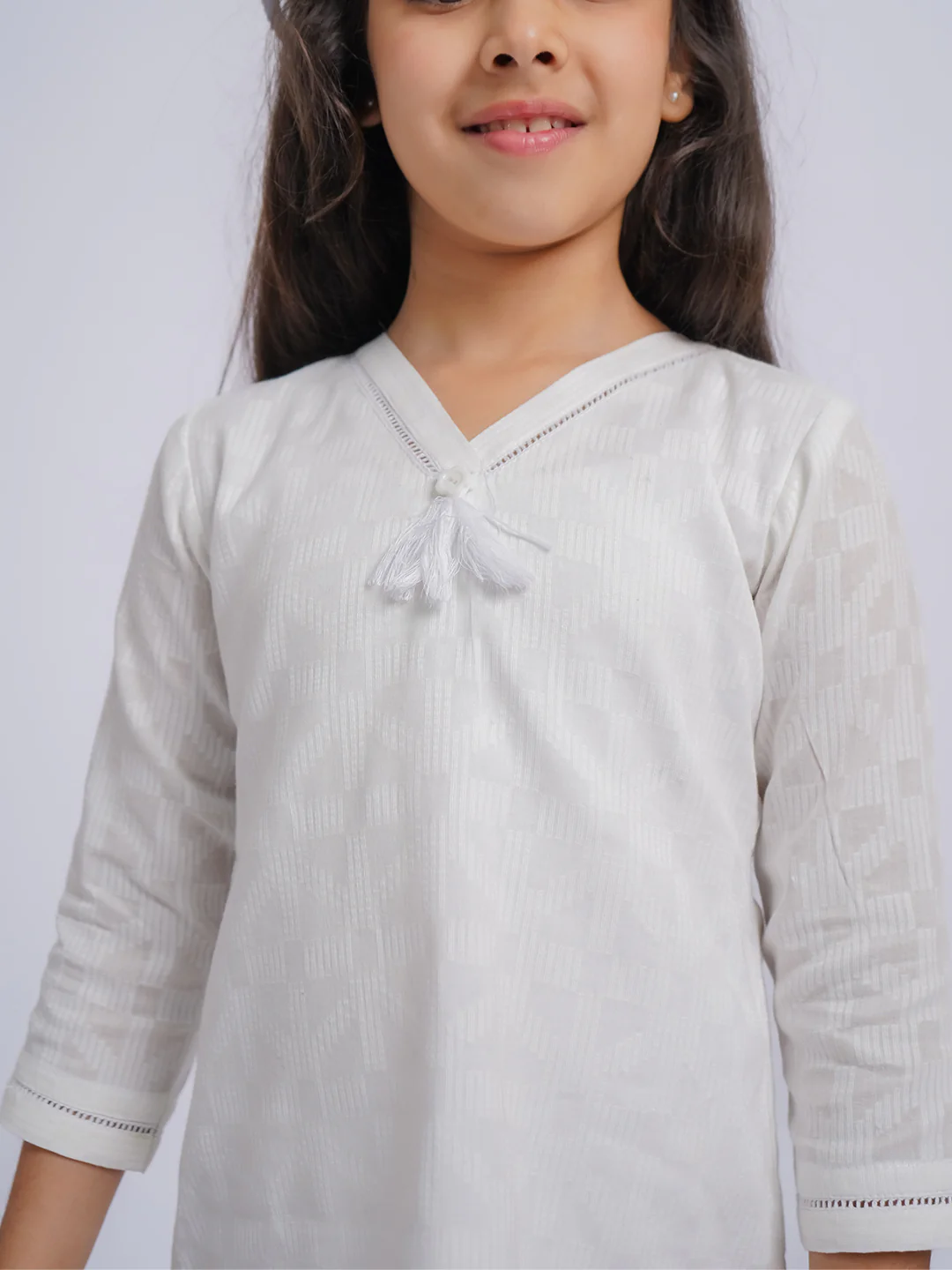 Girl's' White Only Kurta - Image 3