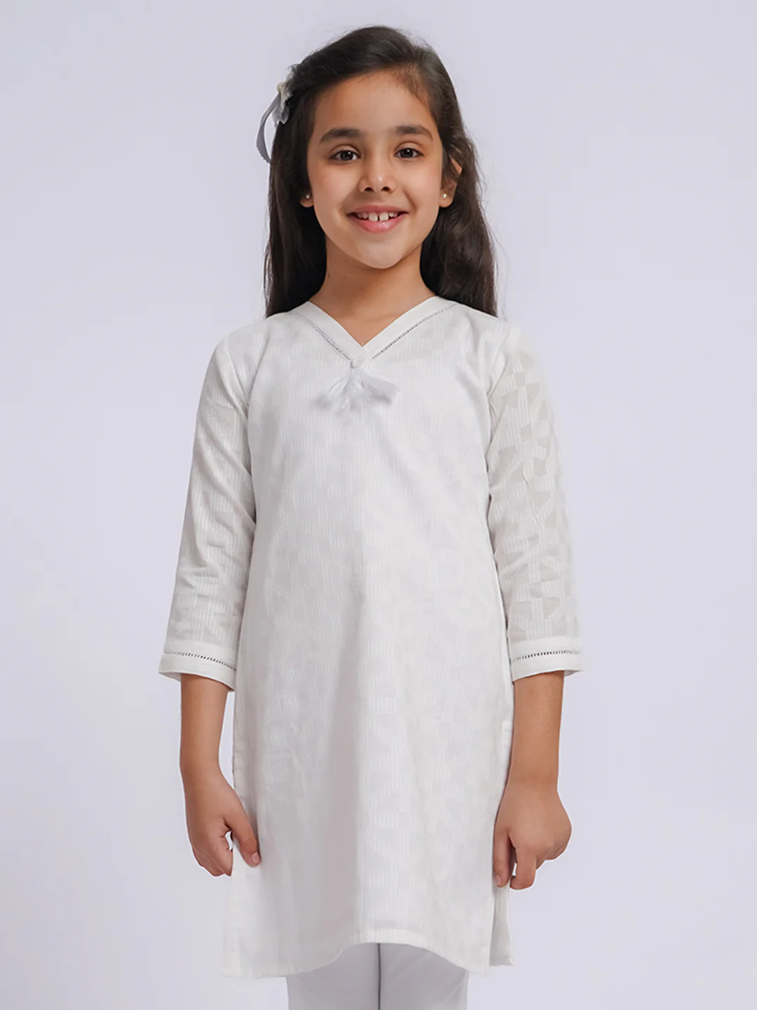 Girl's' White Only Kurta - Image 5