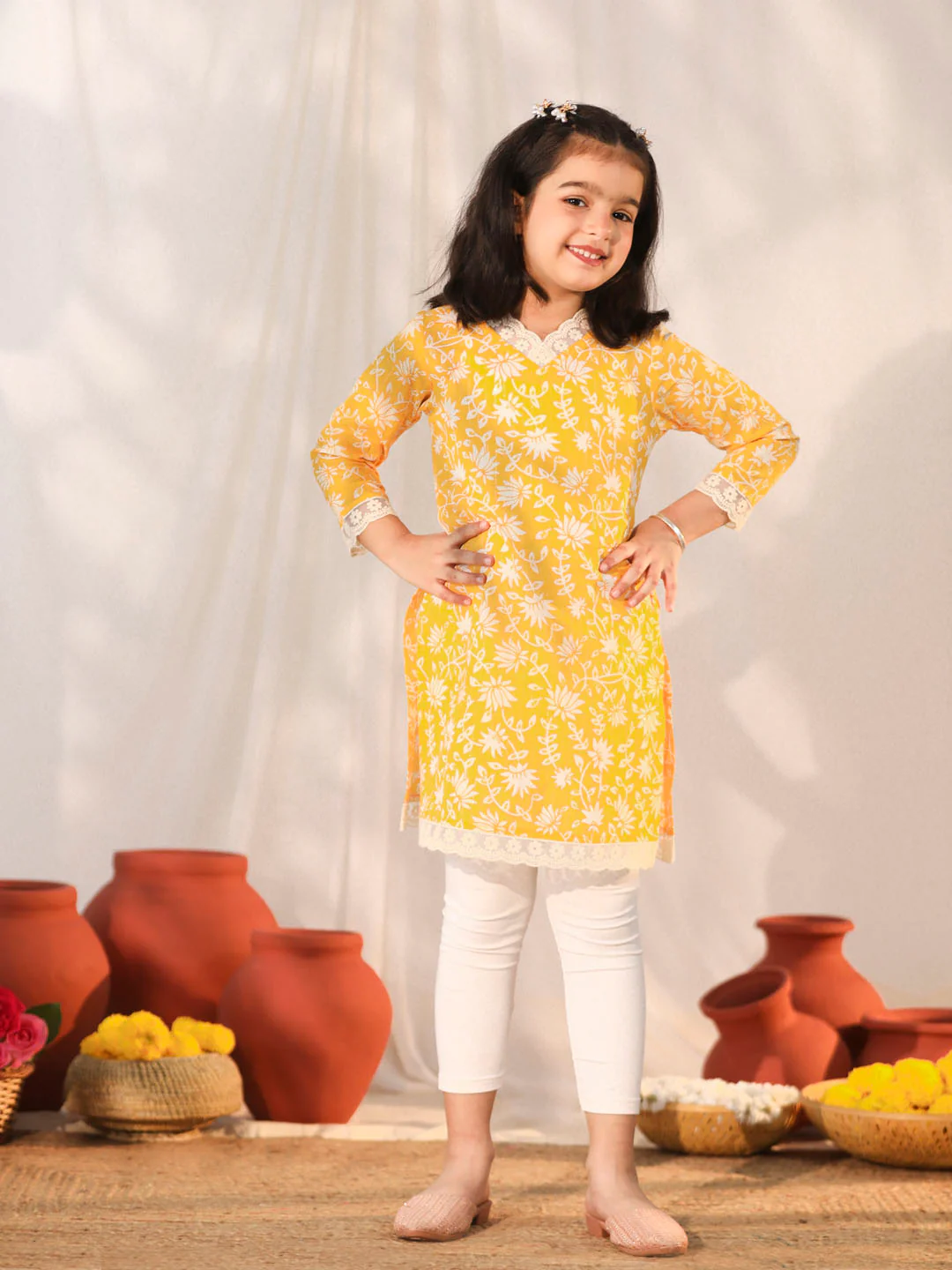 Girl's' Yellow Only Kurta - Image 5
