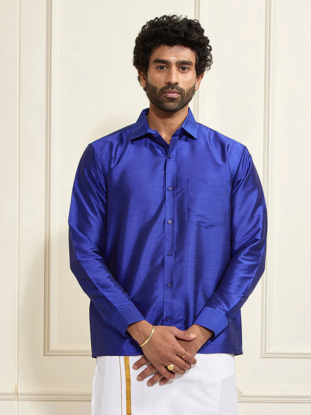 Men's Blue Silk Blend Ethnic Shirt - Image 10