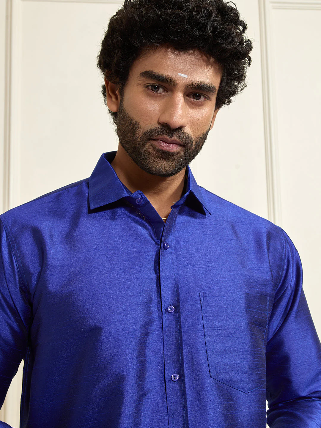 Men's Blue Silk Blend Ethnic Shirt - Image 12