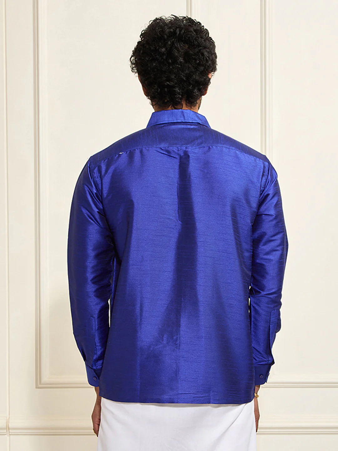 Men's Blue Silk Blend Ethnic Shirt - Image 7